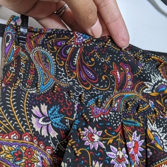 Z & L Elastic Tie Waist Straight Leg Paisley Floral Print Pants Black Red Gold M - Picture 6 of 12
